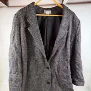 Forenza Vintage Black Wool Tweed Classic Blazer Jacket L